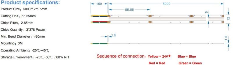 Dotless COB LED Strip Longer Soldering DC24V IP20 Flexible