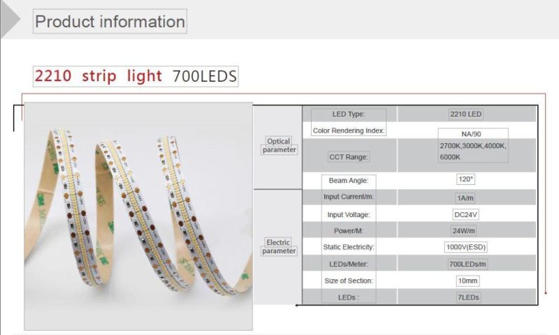 SMD LED Strip Light 2210 700LEDs/M DC24V for Backlight