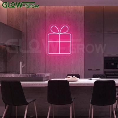 11.81&prime;&prime; X 14.09&prime;&prime; Custom Warm White Christmas Gift Box Neon Signs LED Neon Flex with Acrylic Board for Wedding Home Party Decoration