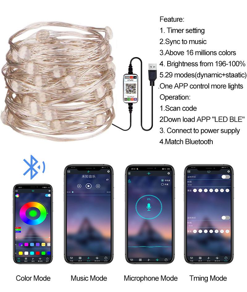 Christmas Lights RGB USB LED String Light Waterproof Christmas Decorations Outdoors Light with APP Control