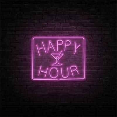 Drop Shipping No MOQ Cut to Shape Home Decorative Flexible Silicone Happy Hour Acrylic Custom Neon Sign