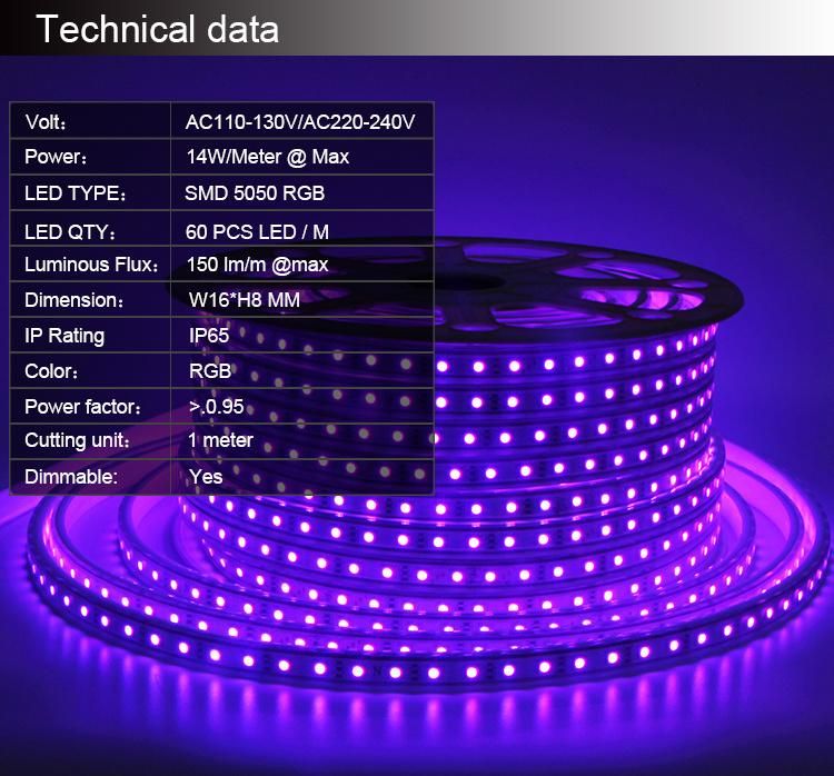 Multi Color 5050 RGB 60LED Strip Light with Remote Control 14W/M Waterproof IP65