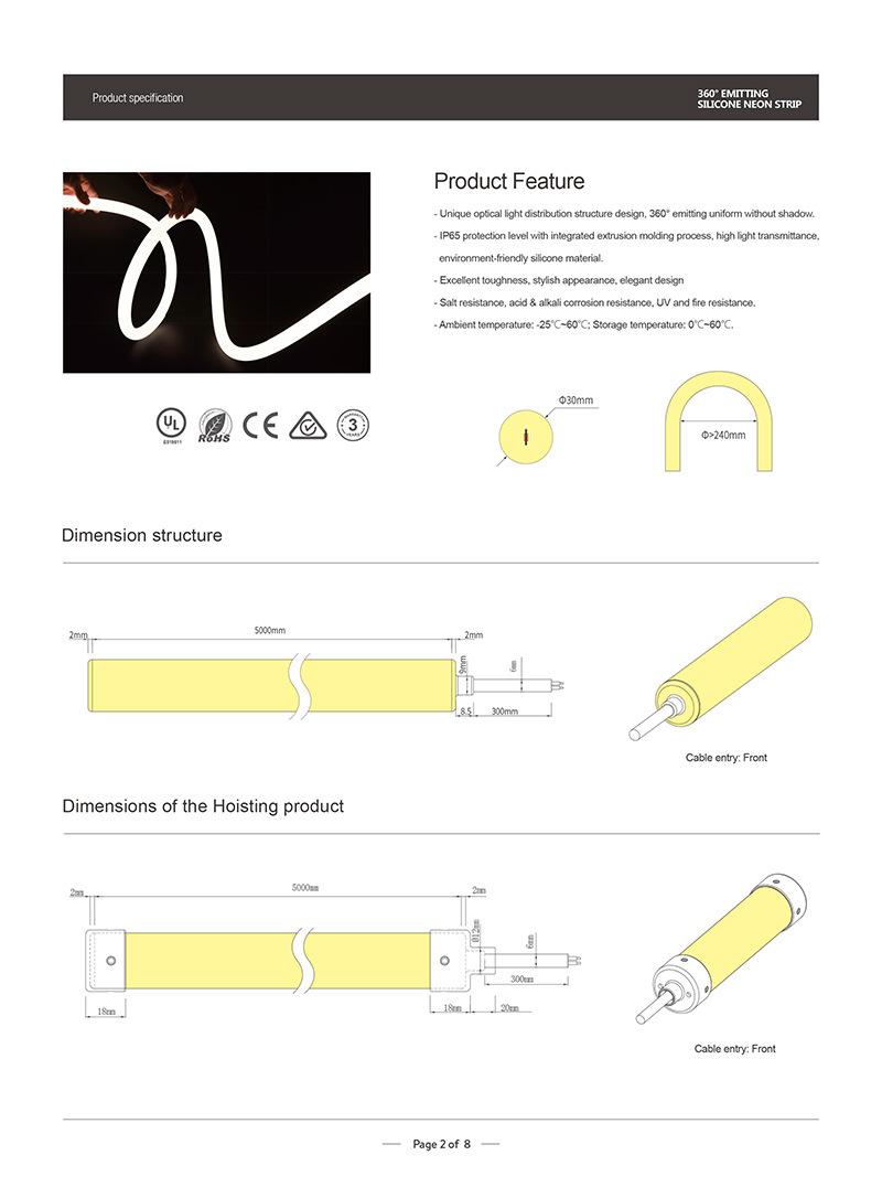 CE / RoHS / UL Listed 22mm / 25mm / 30mm / 40mm 24V DC 360 Degree Emitting Silicone Round LED Neon Lamp