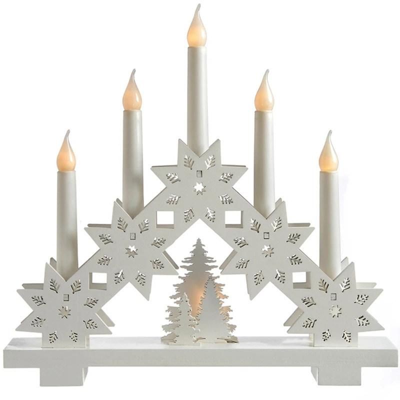 Candle Bridge Arch Table Decoration Wood 32 Cm White Christmas Lights