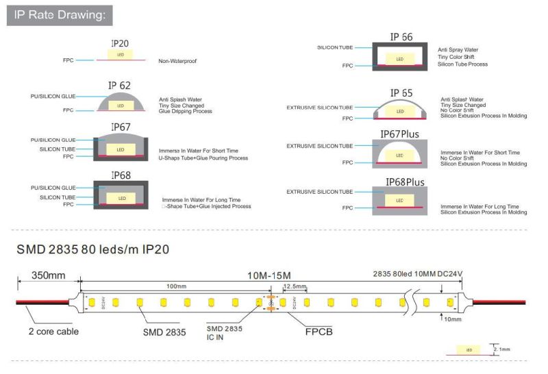 IC-Bulit-in 80 LEDs/M SMD2835 LED Light Strip for Decorative LED Lighting