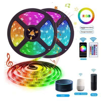 5m 10m Waterproof SMD 5050 DC12V 60LEDs/M Flexible Smart Music WiFi Remote Control RGB LED Flexible Strip Ribbon Tape Light Kit