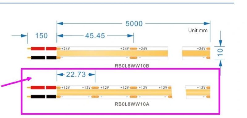 10mm Width DC12V LED Flexible COB Strip for Project