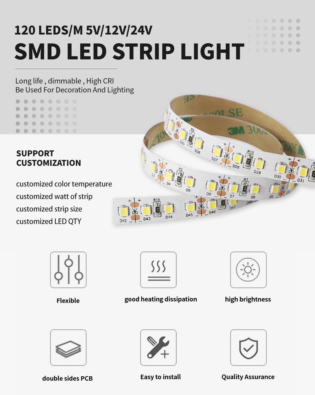 Stable Performance SMD2835 120LEDs/M LED Strip with TUV CE RoHS FCC