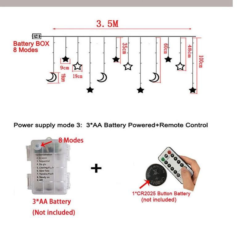 Christmas Decoration Light LED String Lighting Moon Star LED Curtain Light Christmas Window Fairy String Lights