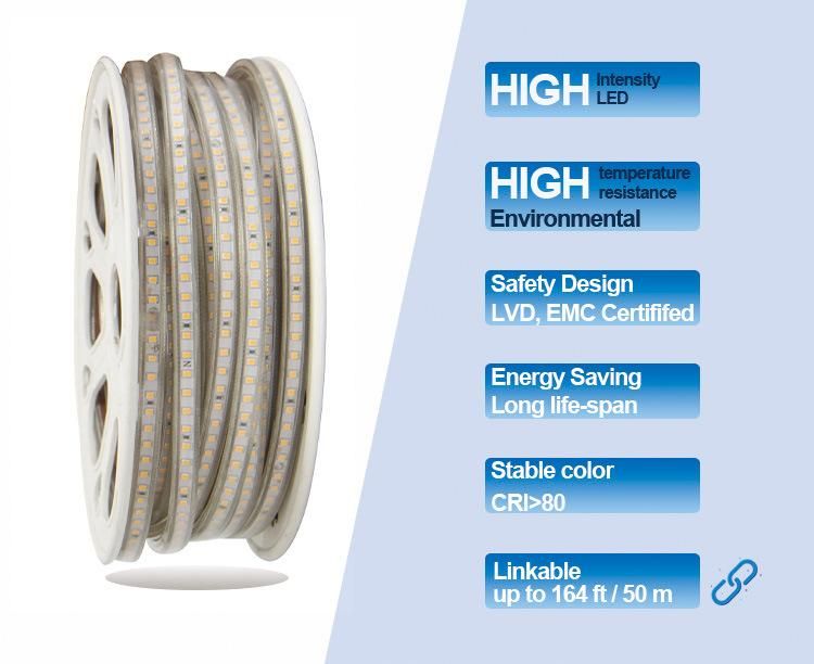 AC 220V 230V SMD LED Strip 2835 120LED Outdoor Used Waterproof IP65 82FT 25 Meters Length