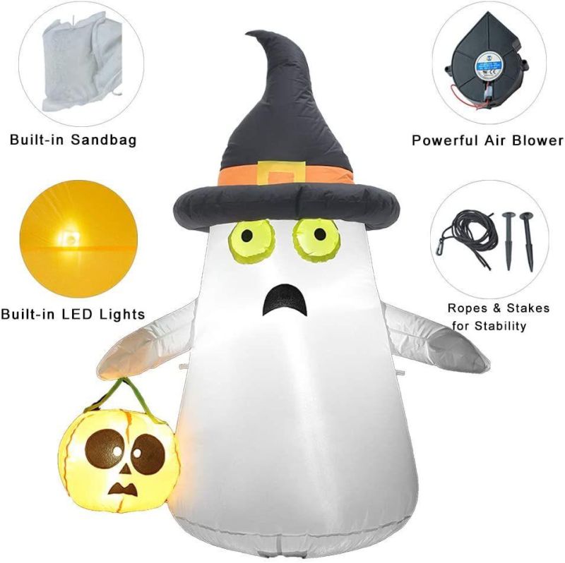 Halloween Inflatable Yard Decor, Blow up Lighted Ghost and Pumpkin Decoration Light