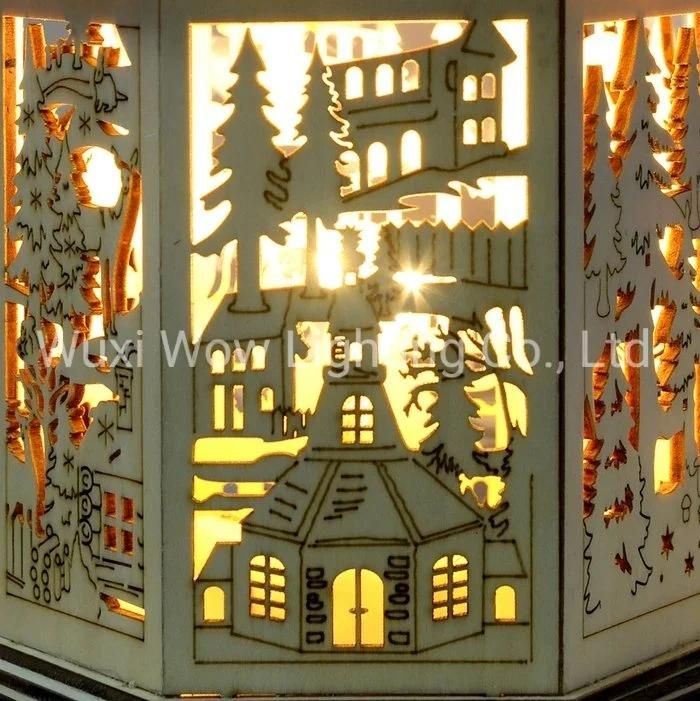 Wooden Lantern Christmas Decoration with Warm LED Lights- White