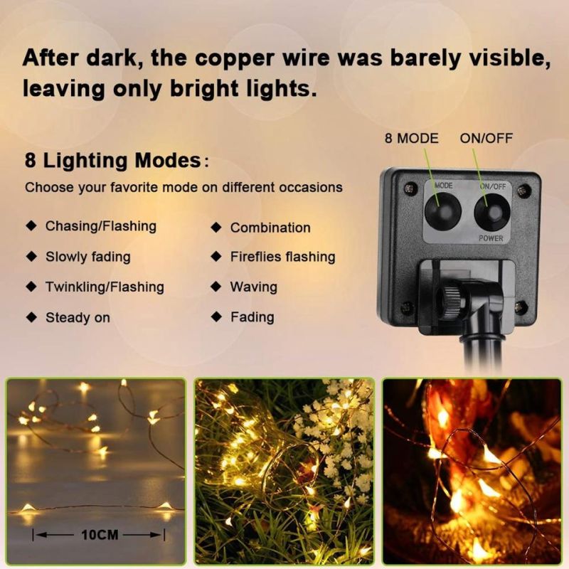 8 Modes 100/200/400 LED Solar Copper Wire String Lights for The New Year Christmas Party Decoration 10m/20m/400m