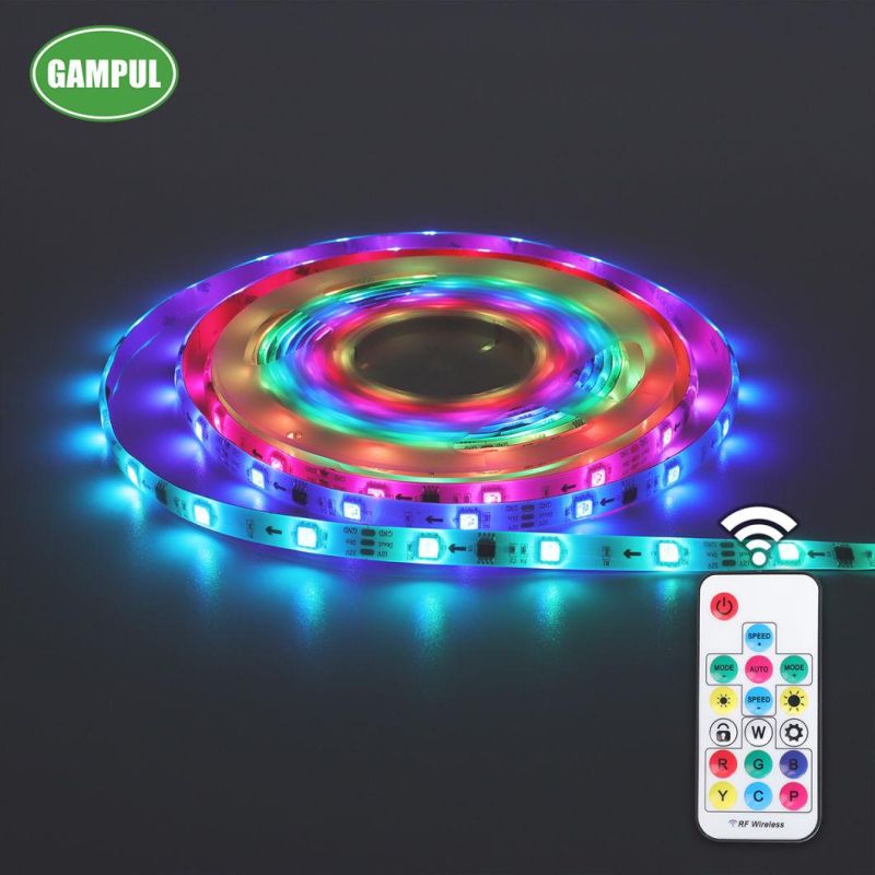China Manufacturer LED 3 in 1 ETL Ce 5050 SMD Flexible Smart Chasing RGB Tape Lighting LED Strip Light
