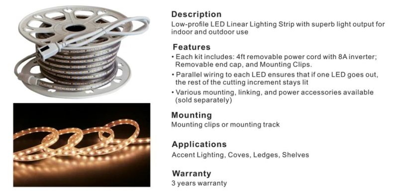 Outdoor/Indoor Line Voltage (120V) Linkable Design 2835-60LEDs/M Flexible Integrated LED Rope Light