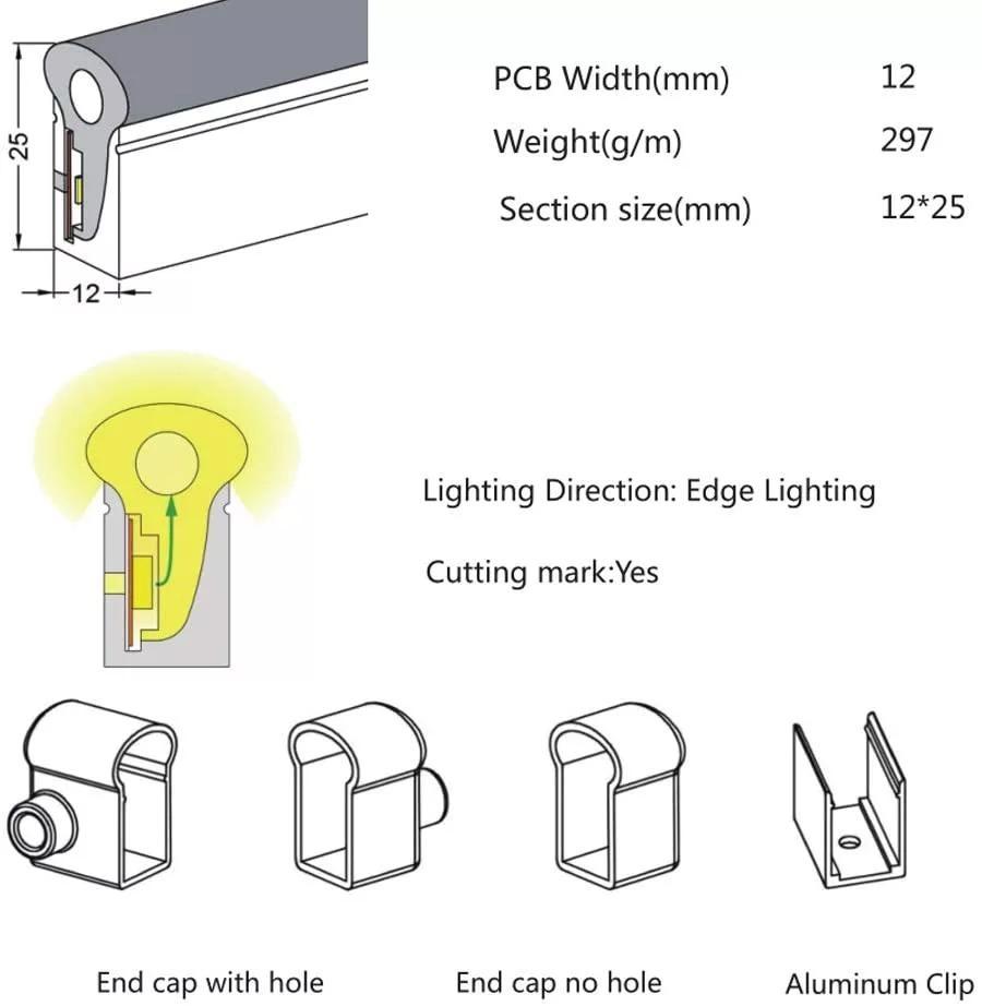 LED Neon Strip 12mm*25mm DIY Waterproof Flexible Rope Tube Christmas Holiday Decoration Light