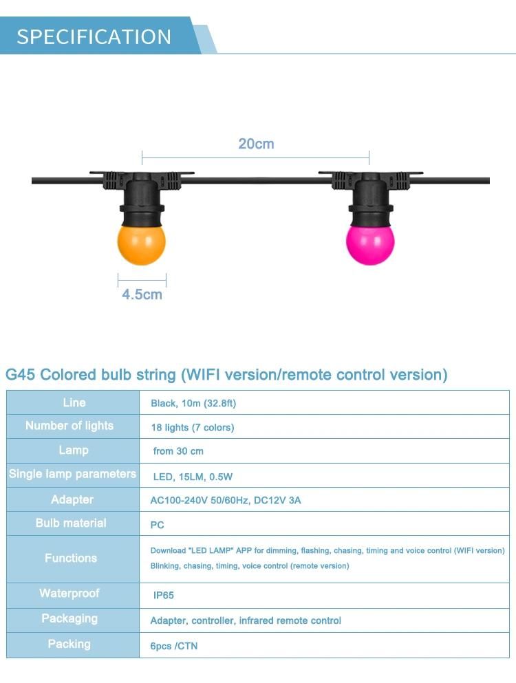 Waterproof Color-Changing Multi-Function Remote Control G45 Sting Lighting