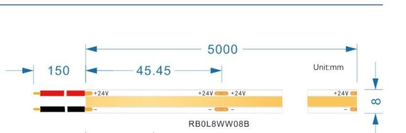 Ra90 DC24V 528LEDs/M 45.45mm Cut Unit LED COB Strip