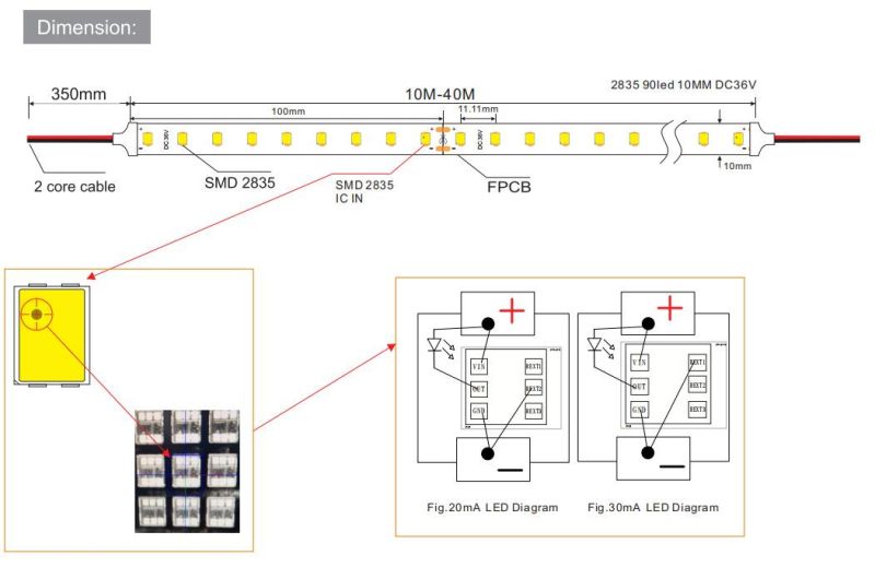 90 LEDs/M SMD2835 IC-Bulit-in LED Light Strip for Decorative LED Lighting