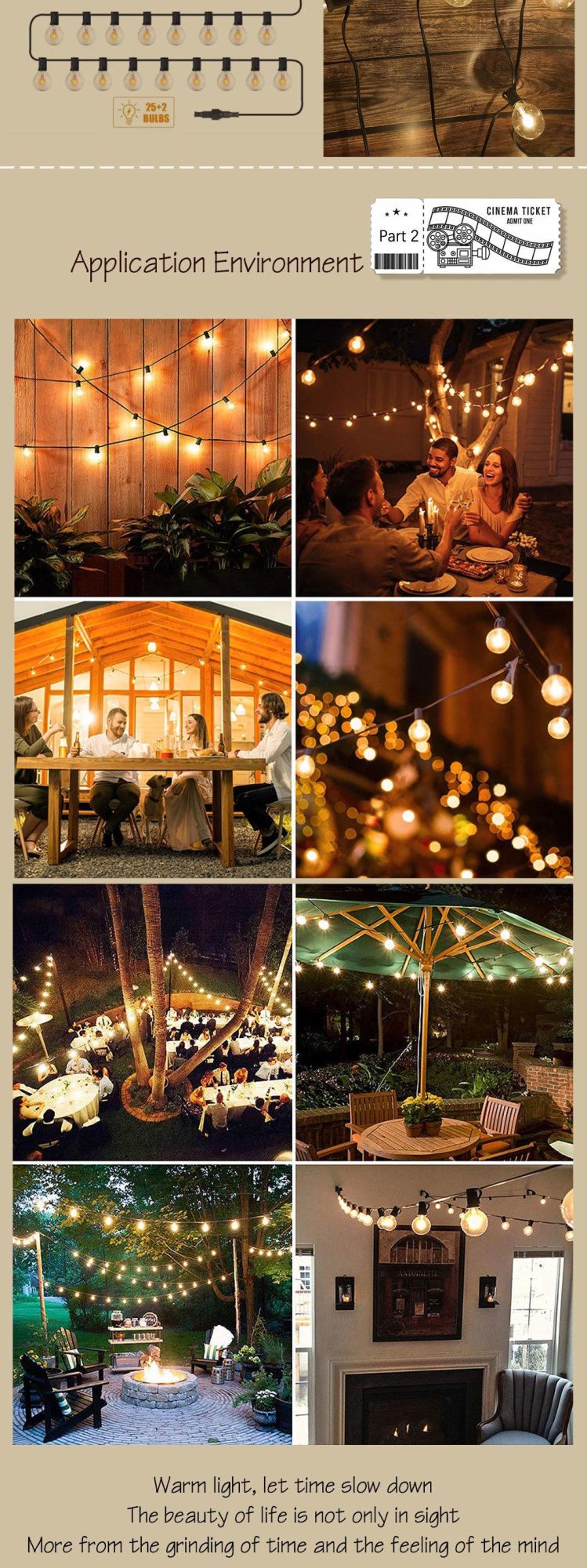 G40 Solar Landscaping Christmas Festival Garden Party Illumination Decorative Indoor&Outdoor Waterproof Energy Saving LED String Light