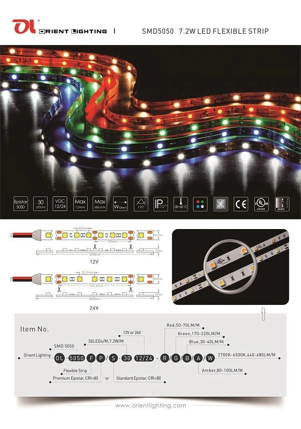 UL Ce 30 LEDs/M SMD 5050 High Power Flexible Strip Light