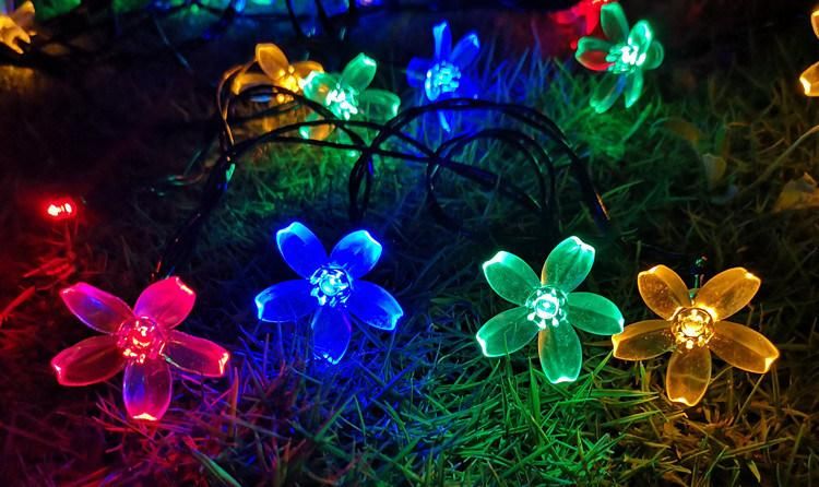 Solar Garlands Light 5m 7m 12m Peach Flower Solar Lamp Power LED String Fairy Lights Garden Wedding Decor for Outdoor