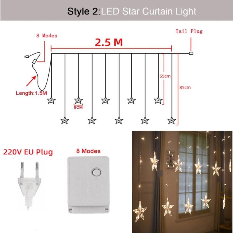 Christmas Decoration Light LED String Lighting Moon Star LED Curtain Light Christmas Window Fairy String Lights