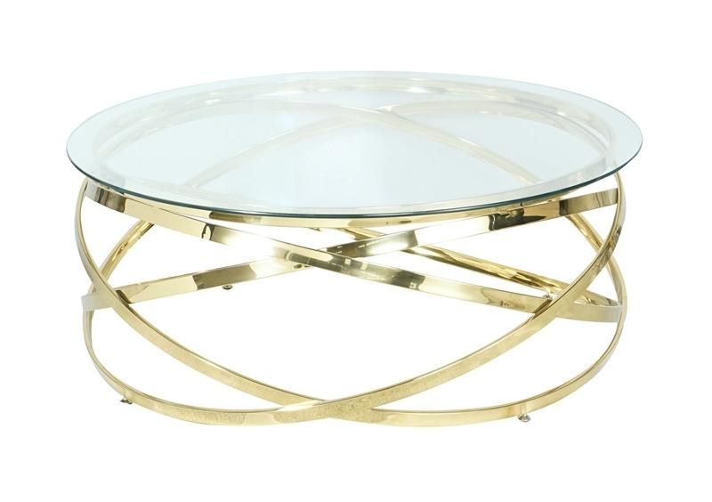 Contemporary Living Room Round Luxury Hotel Furniture Clear Glass Metal Stainless Steel Coffee Table