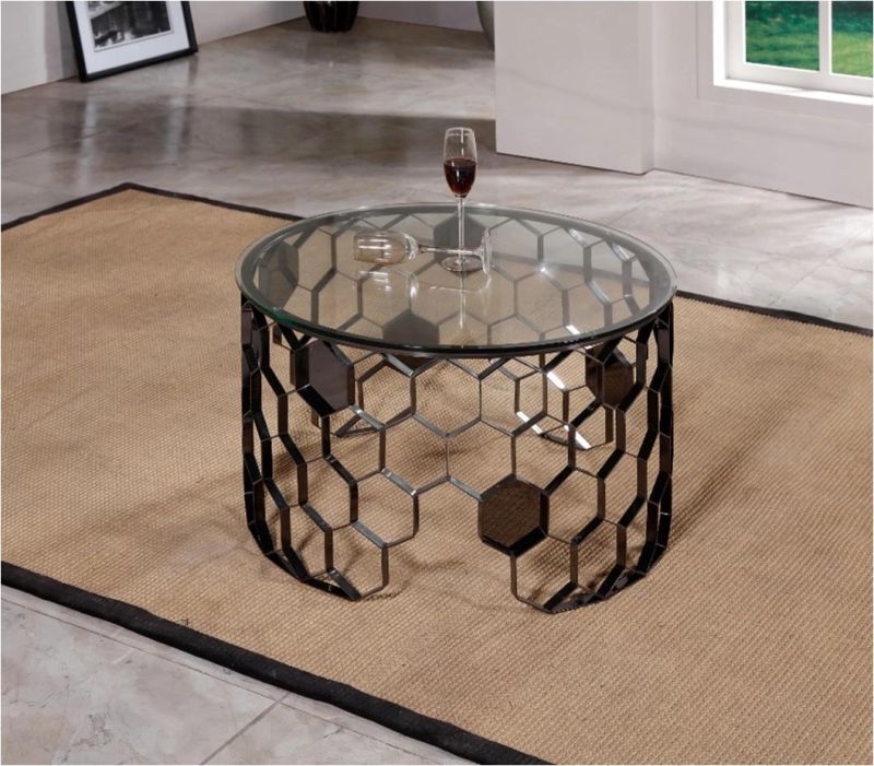 Furniture Modern Round Coffee Accent Table Living Room, Silver/Black