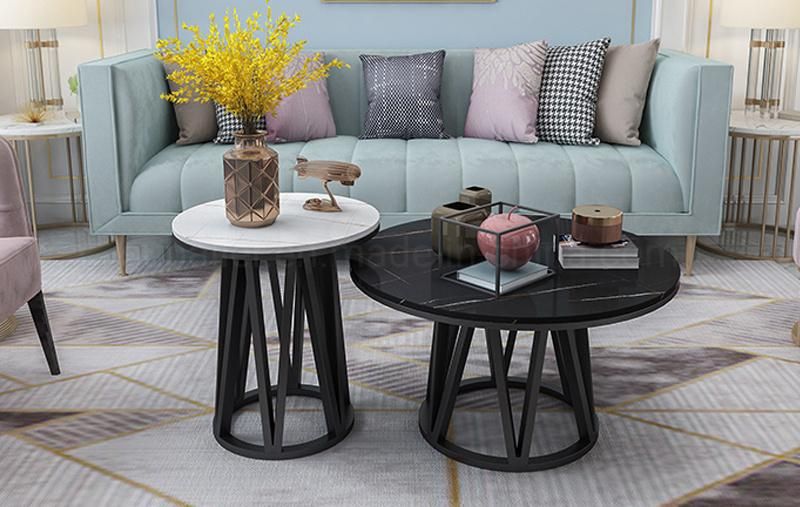 White and Black Marble Center Side Table with Steel Base