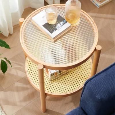 Side Table, Coffee Table with Hand-Woven Rattan and Glass Tops