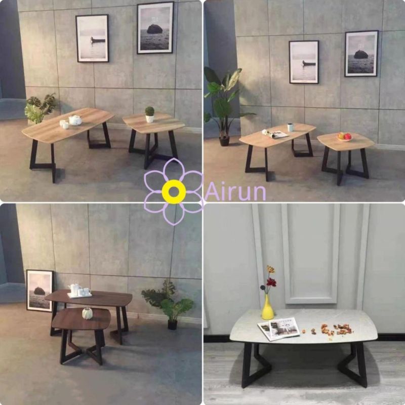 Modern Design 2PCS MDF Coffee Table Set with Iron Frame for Living Room Sofa Center Table Wooden Top Oval Coffee Tea Table