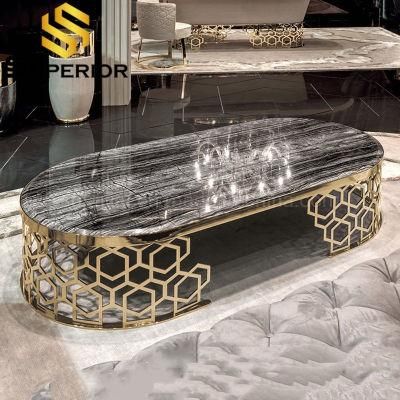 Living Room Black Marble Top Gold Coffee Table