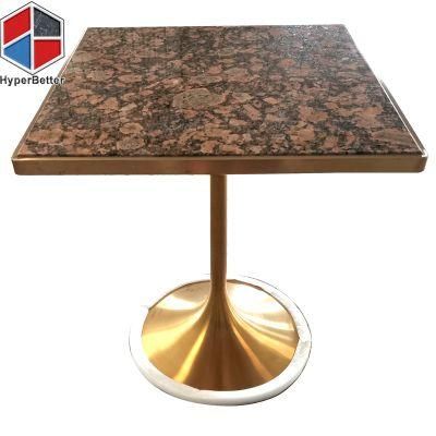 Wholesale Giallo Fiorito Restaurant Granite Coffee Table Top Golden Stainless Steel Edge Tulip Base