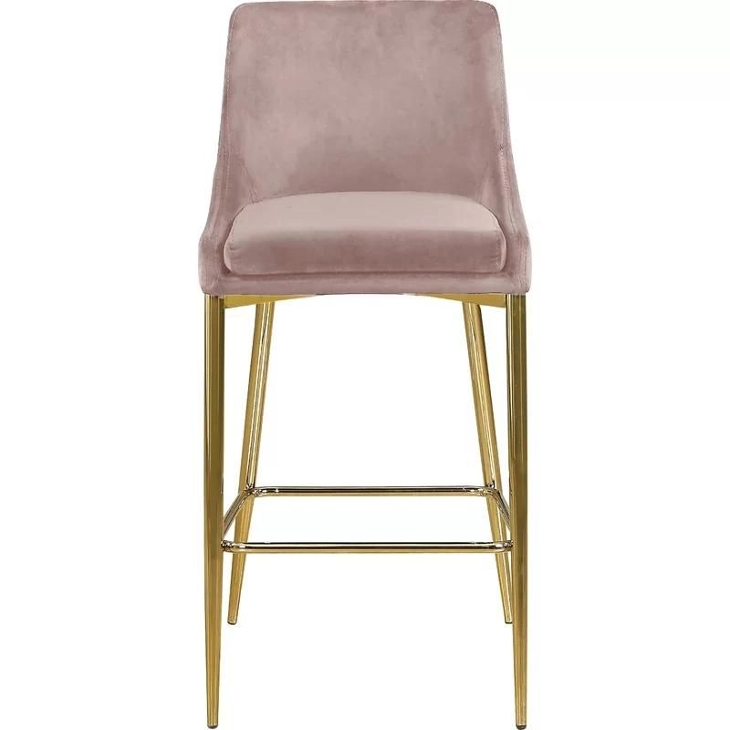 Luxury High Chair Bar Stool Gold Velvet Modern with Back