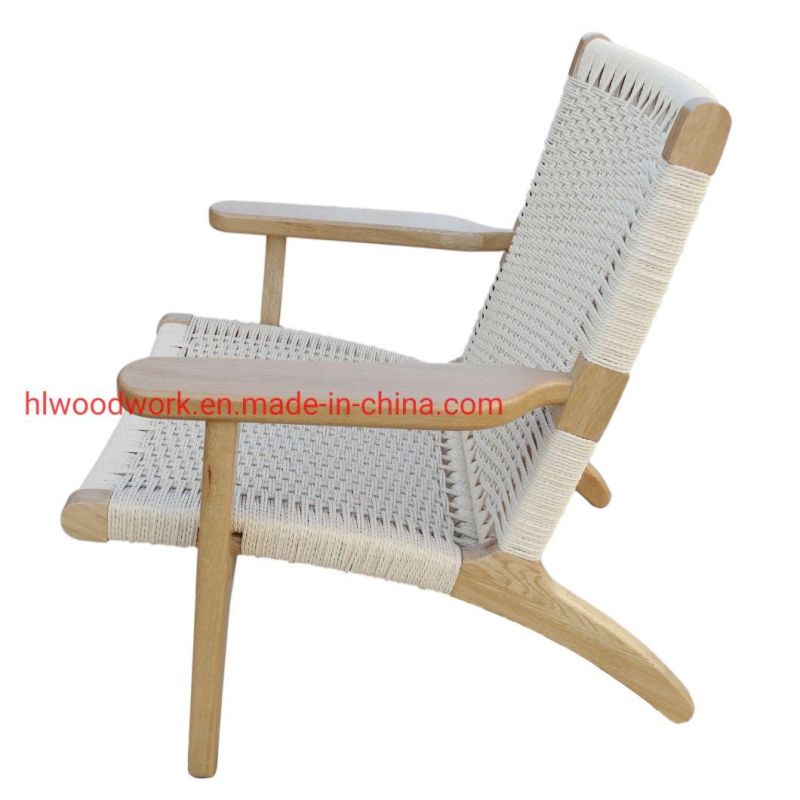 Ash Wood Frame Natural Color Saddle Chair Rope with Arm Leisure Chair