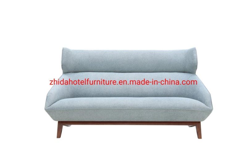 Modern Love Seat Wooden Armrest Hotel Looby Area Fabric Sofa