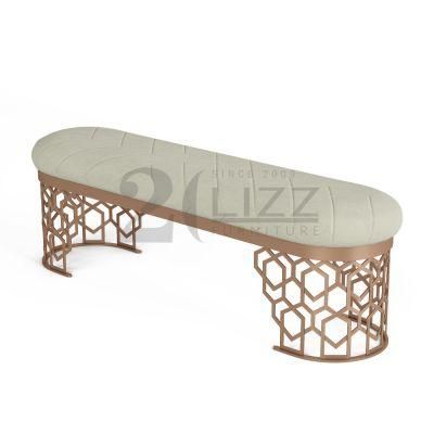 Contemporary Luxury Chinese Stylish Living Room Furniture Fabric Stool with Gold Stainless Steel Leg