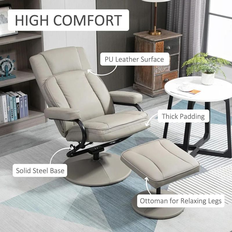 Jky Furniture 8 Points Vibration Massage Functions Leather Recliner Leisure Chair with Ottoman