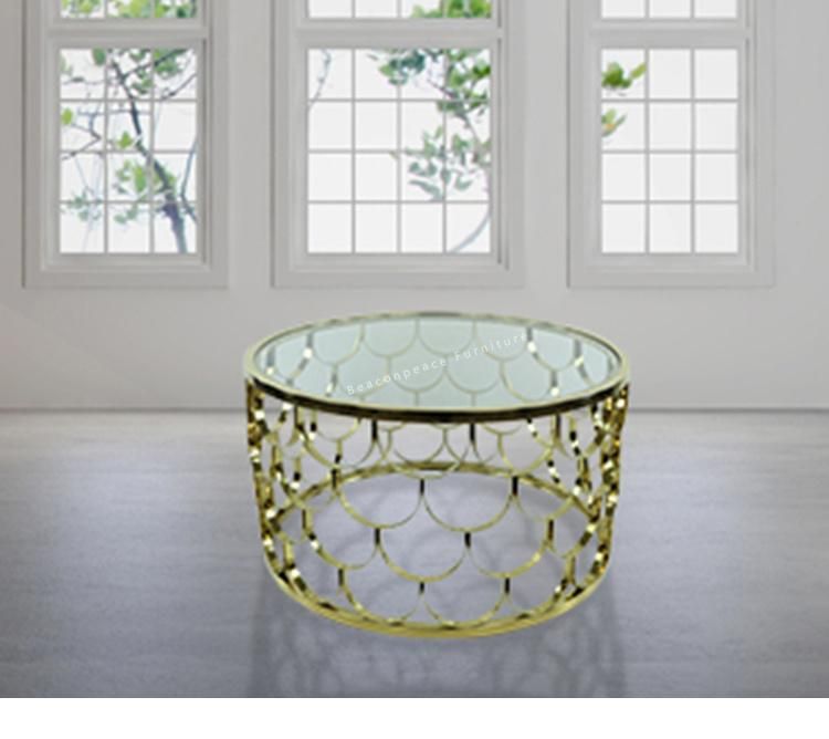 Retro Round Glass Top Coffee Table with Stainless Steel Base