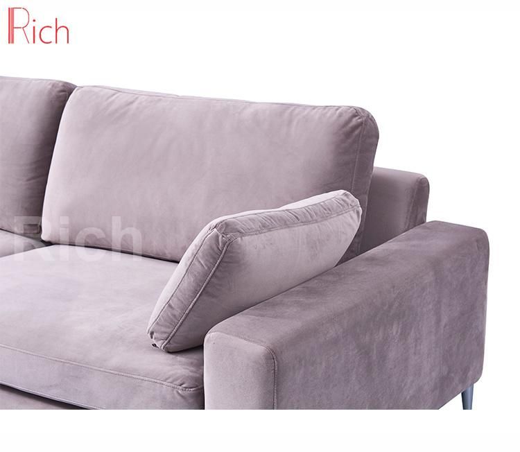 Chinese Furniture Stainless Steel Legs Grey Velvet Cushion Leisure Sofa