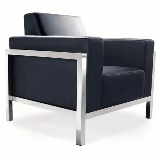 Office Furniture Stainless Steel Frame Black Leather Office Sofa