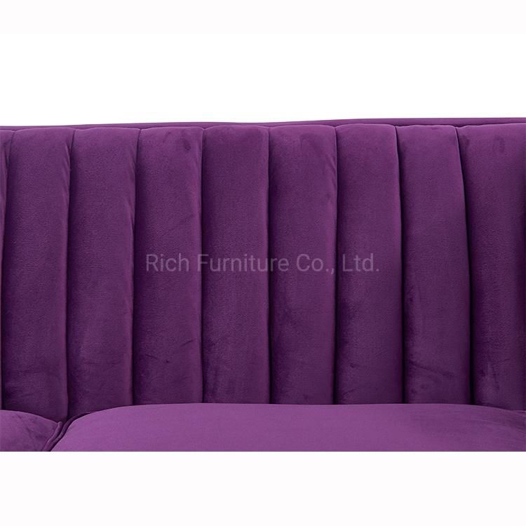 Hotel Furniture Pleated-Back Sofa Grape Purple Fabric Couch