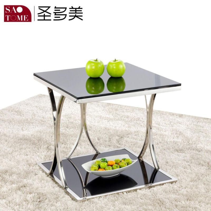 Morden Simple Style Stainless Steel End Table with Glass Top