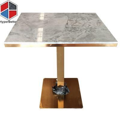 Since 2005 Factory Square Arabescato Grey Table Marble Coffee Golden Stainless Steel Frame and Base