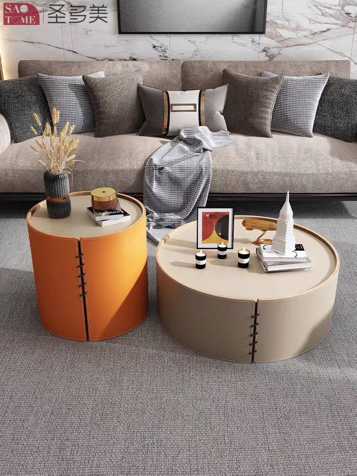 New Style Home Furniture PU Leather Living Room Side Table Bedroom Table Melamine Laminated Tea Table