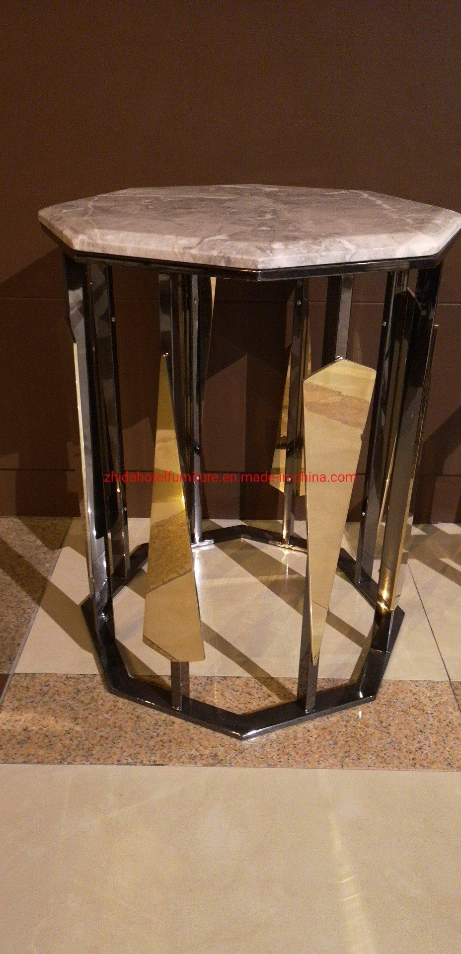 Custom Made Black Hexagon Marble Coffee Table White and Black Marble Top Gold Coffee Table