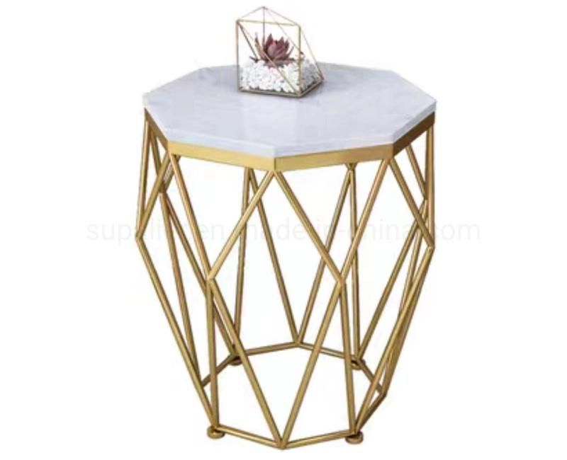 French Provincial Black Marble Metal Wire Side Table