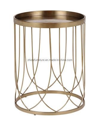 Round Coffee Side Table for Living Room Hotel with Metal Base