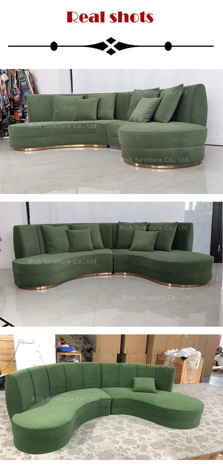 Modern 2 Seater Curve Velvet Office Sofa Curved Sectional Sofa Set Living Room Furniture Green Velvet Semi Circle Sofa